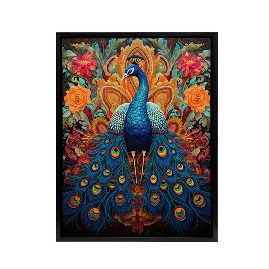 Royal Peacock Exotic Bird Black Framed Canvas Wall Art Print