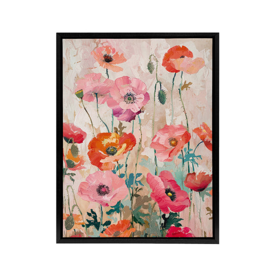 Poppy Flowers Floral Black Framed Canvas Wall Art Print