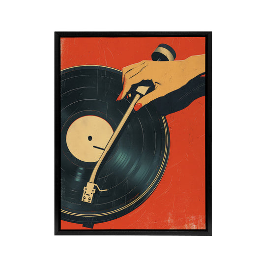 Vintage Retro Vinyl Record Player Black Framed Canvas Wall Art Print