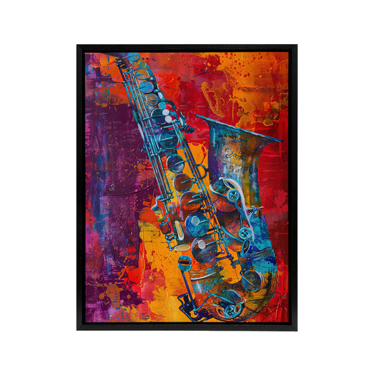 Acid Jazz Music Saxophone Black Framed Canvas Abstract Wall Art Print