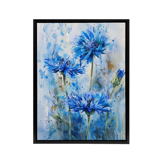 Cornflowers Flower Watercolour Black Framed Canvas Wall Art Print
