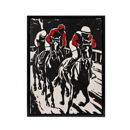 Jockeys Horse Racing Race Black Framed Canvas Wall Art Print