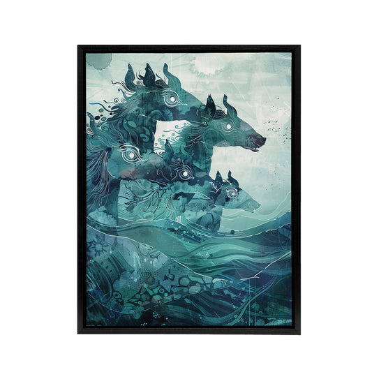 Scottish Folklore Sea Kelpies Black Framed Canvas Wall Art Print