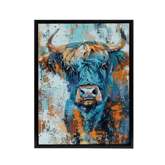 Highland Cow Scottish Hairy Coo Black Framed Canvas Wall Art Print