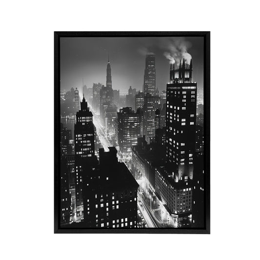 Gotham City Cityscape Concept Art Black Framed Canvas Wall Art Print
