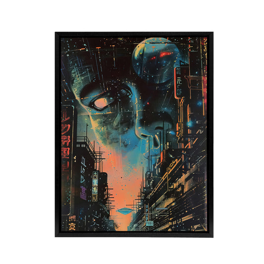 Japanese Sci Fi City Tokyo Japan Black Framed Canvas Wall Art Print
