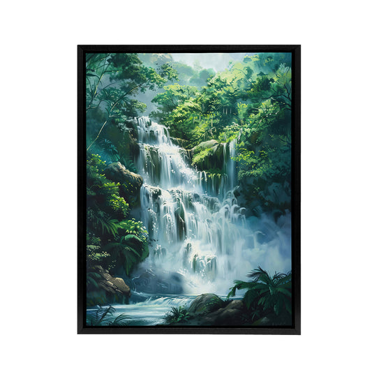 Jungle Waterfall Amazon Rainforest Black Framed Canvas Wall Art Print