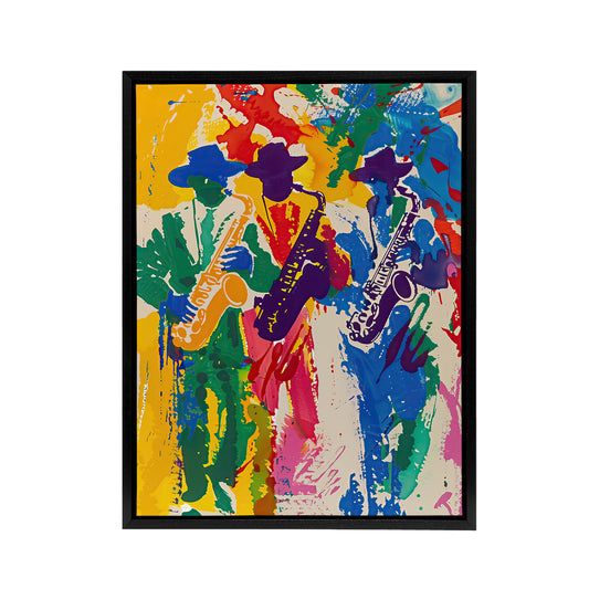 Saxophone Players Jazz Music Fest Black Framed Canvas Wall Art Print