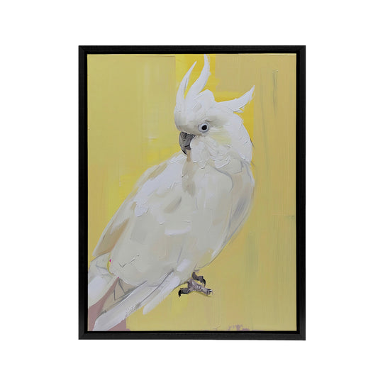 White Cockatoo Parrot Bird Black Framed Canvas Wall Art Print