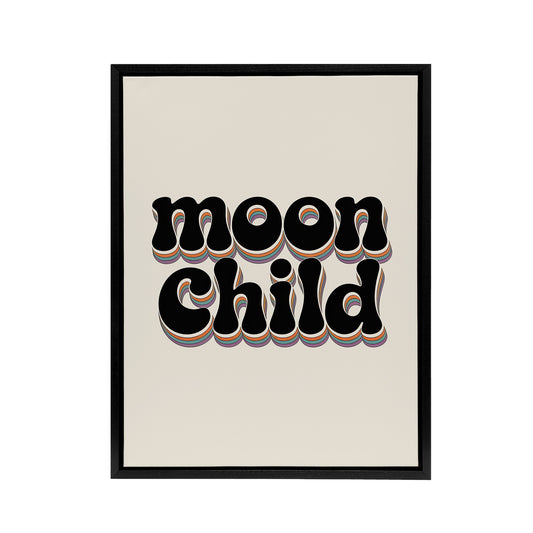 Moon Child Retro Rainbow Font Typography Black Framed Canvas Art Print