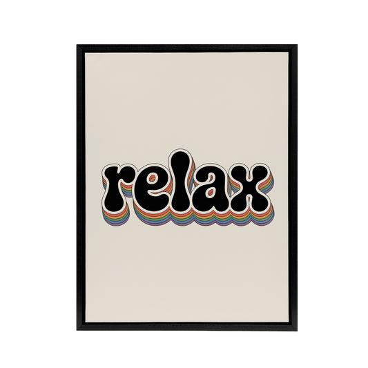 Relax Colourful Retro Rainbow Font Typography Framed Canvas Art Print