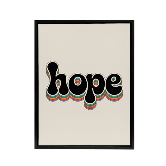 Hope Colourful Retro Rainbow Font Typography Black Framed Canvas Wall Art