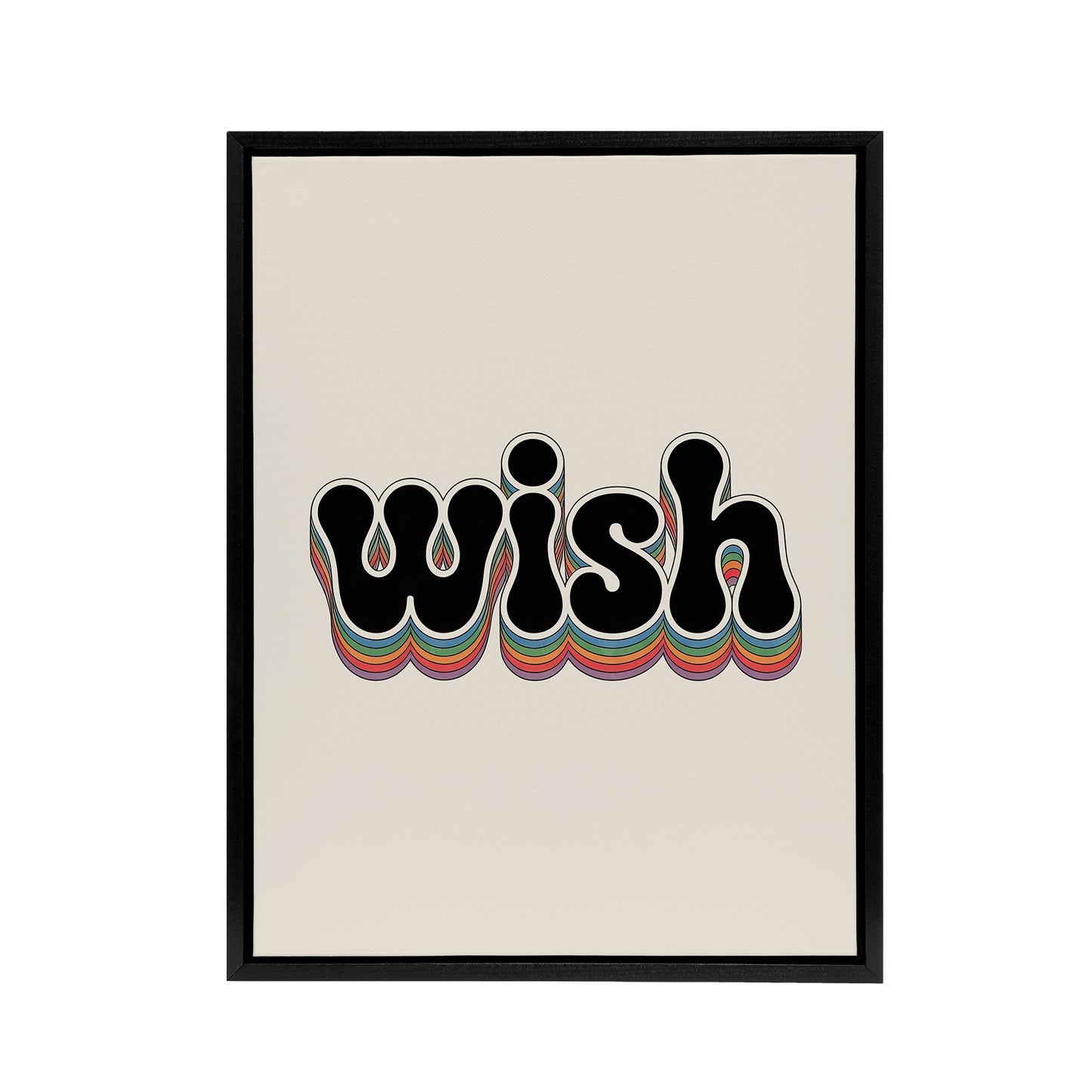 Wish Colourful Retro Rainbow Font Typography Black Framed Canvas Wall Art