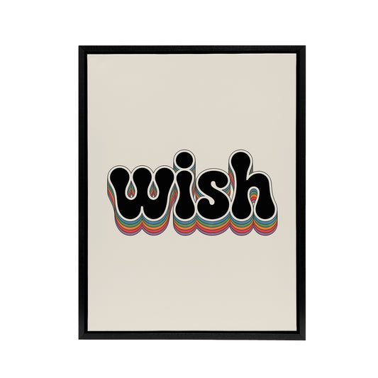Wish Colourful Retro Rainbow Font Typography Black Framed Canvas Wall Art