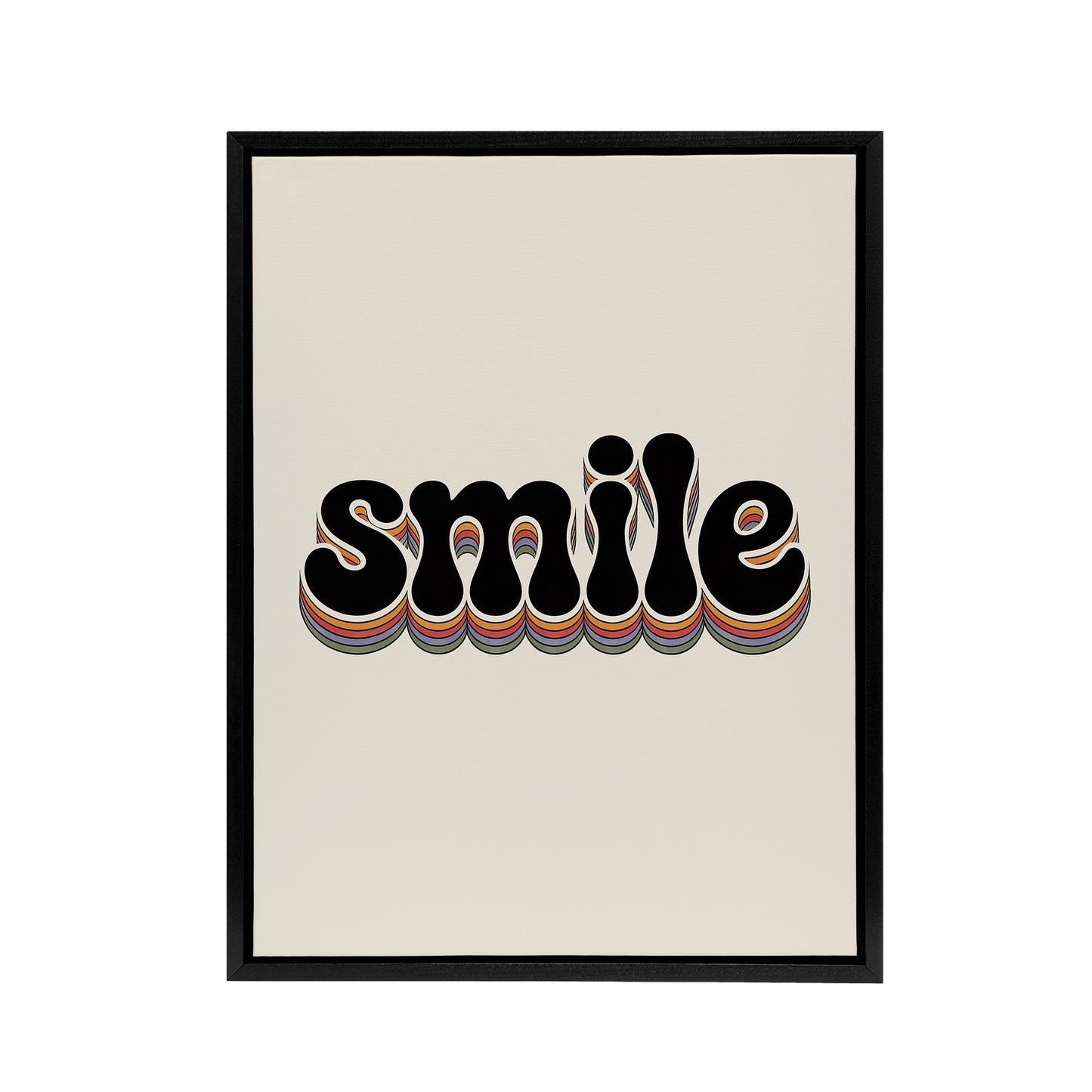Smile Colourful Retro Rainbow Font Typography Framed Canvas Art Print