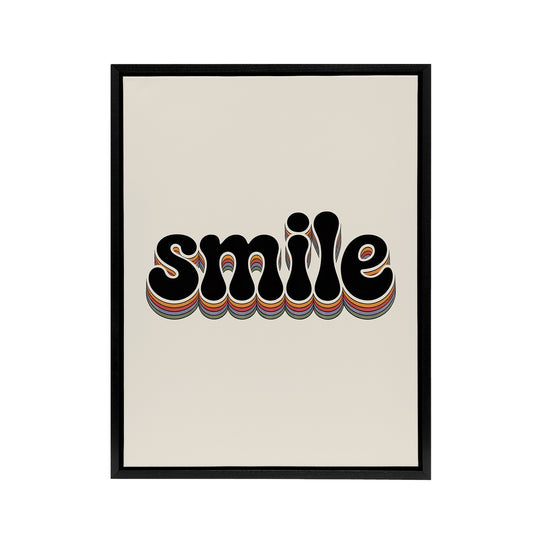 Smile Colourful Retro Rainbow Font Typography Framed Canvas Art Print