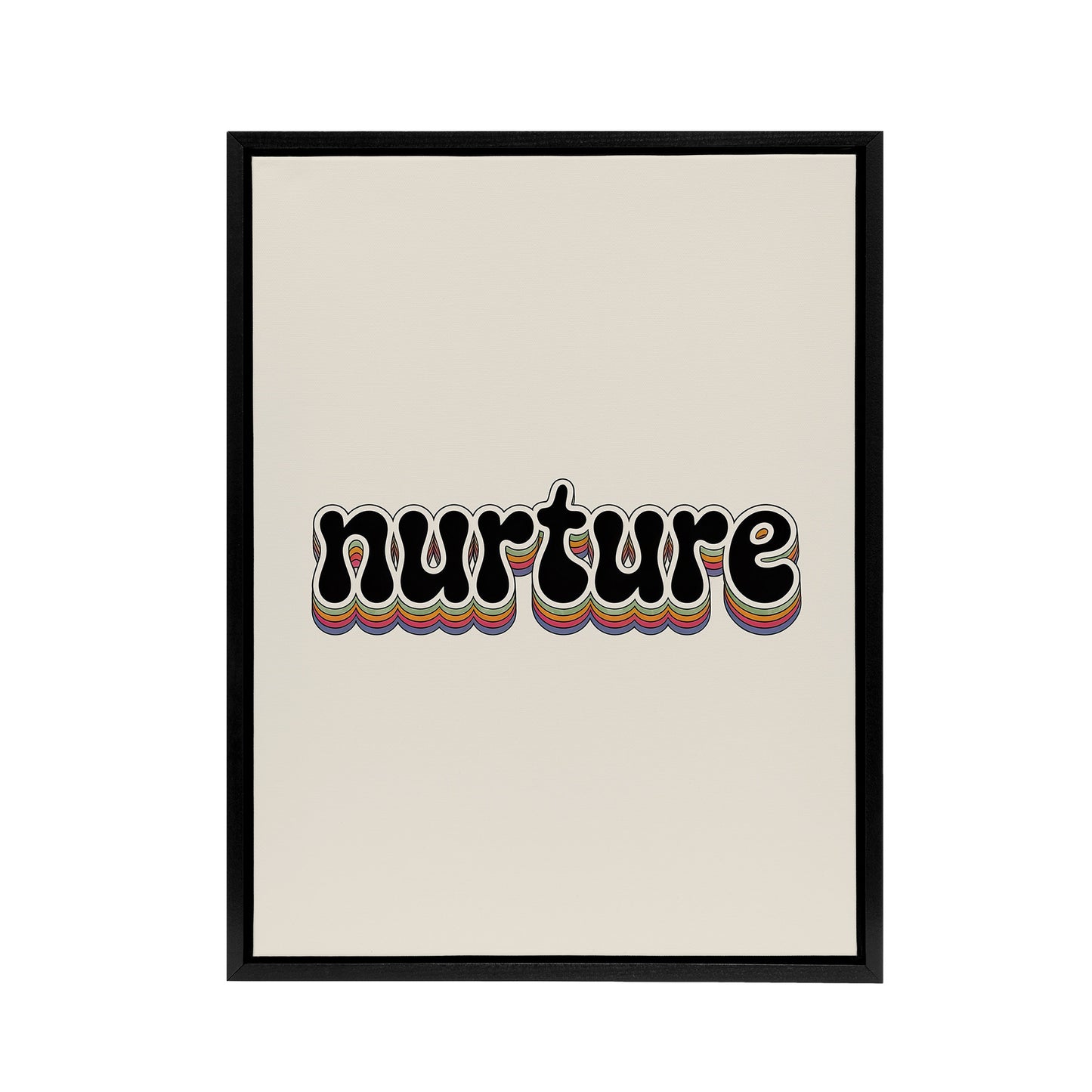 Nurture Colourful Retro Rainbow Font Typography Framed Canvas Art Print