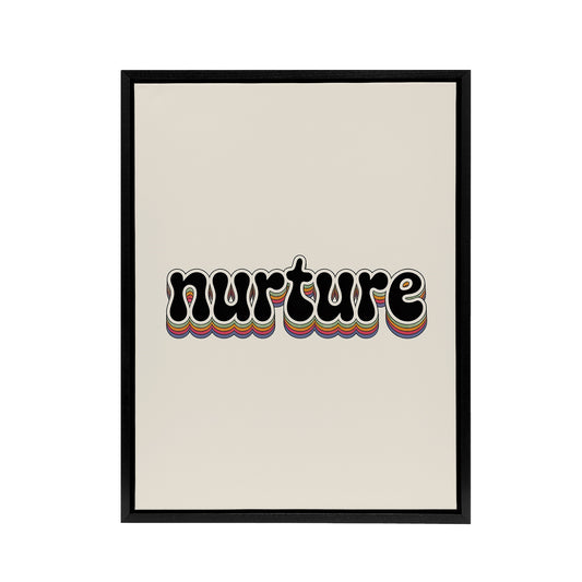 Nurture Colourful Retro Rainbow Font Typography Framed Canvas Art Print