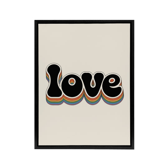 Love Funky Bold Rainbow Retro Font Typography Framed Canvas Art Print
