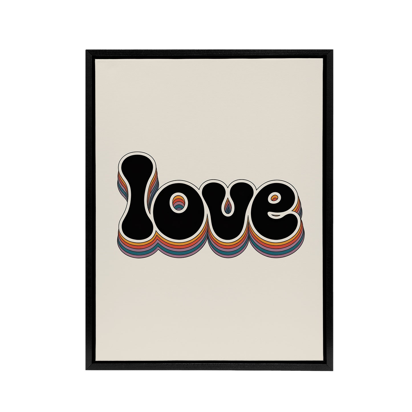 Love Funky Rainbow Retro Font Typography Word Framed Canvas Art Print