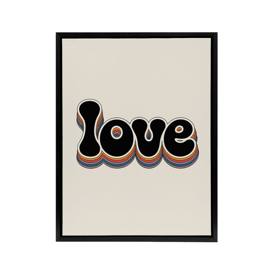 Love Funky Rainbow Retro Font Typography Word Framed Canvas Art Print