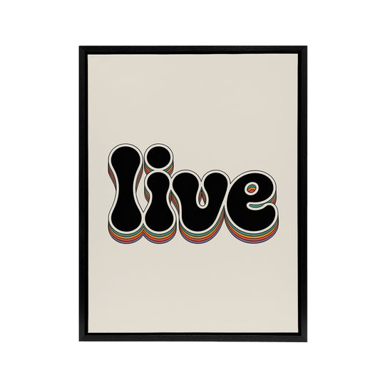 Live Bold Retro Rainbow Font Word Typography Black Framed Canvas Wall Art