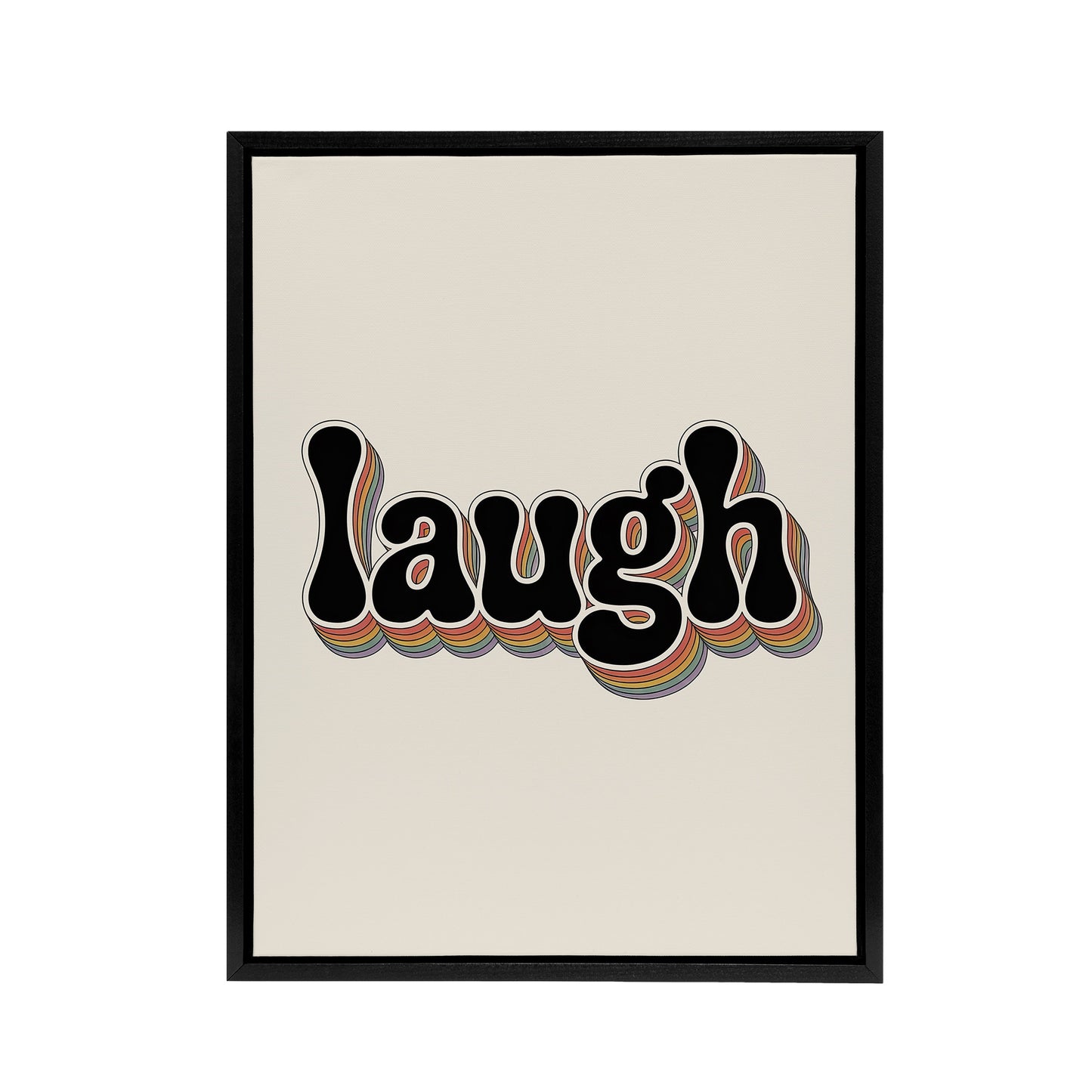 Laugh Colourful Retro Rainbow Font Typography Framed Canvas Art Print