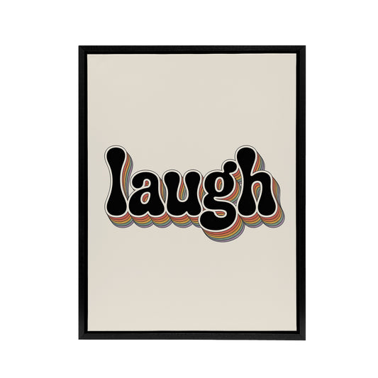 Laugh Colourful Retro Rainbow Font Typography Framed Canvas Art Print