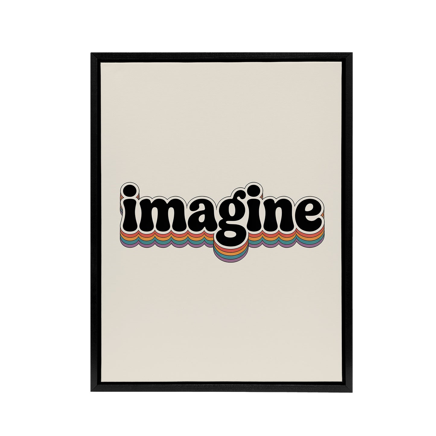 Imagine Colourful Retro Rainbow Font Typography Framed Canvas Art Print