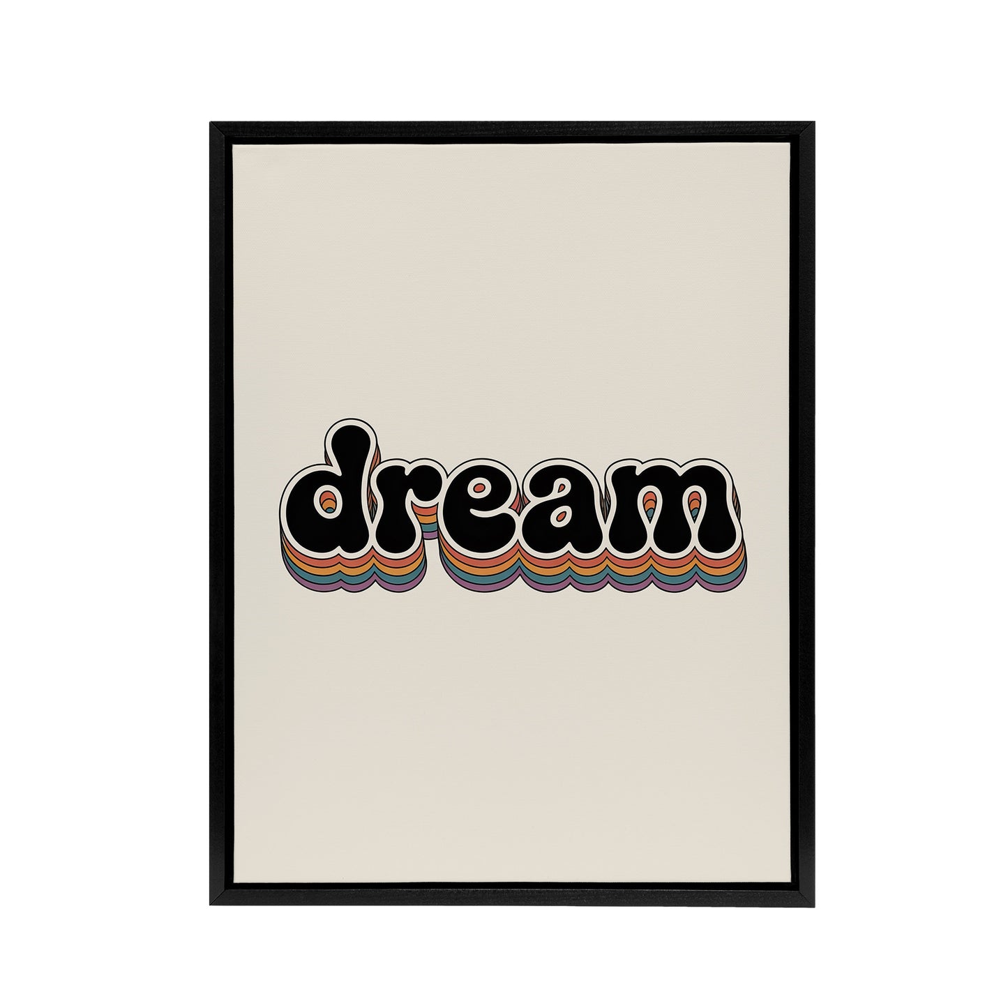 Dream Colourful Retro Rainbow Font Typography Framed Canvas Art Print