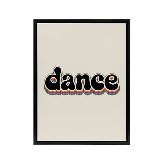 Dance Colourful Retro Rainbow Font Typography Framed Canvas Art Print