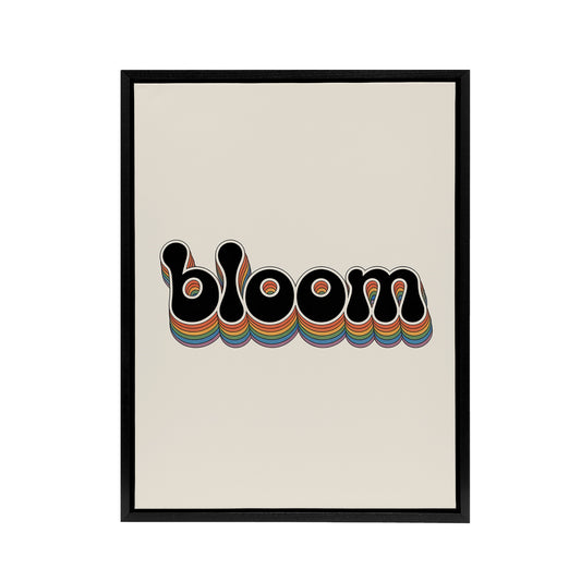 Bloom Colourful Retro Rainbow Font Typography Framed Canvas Art Print