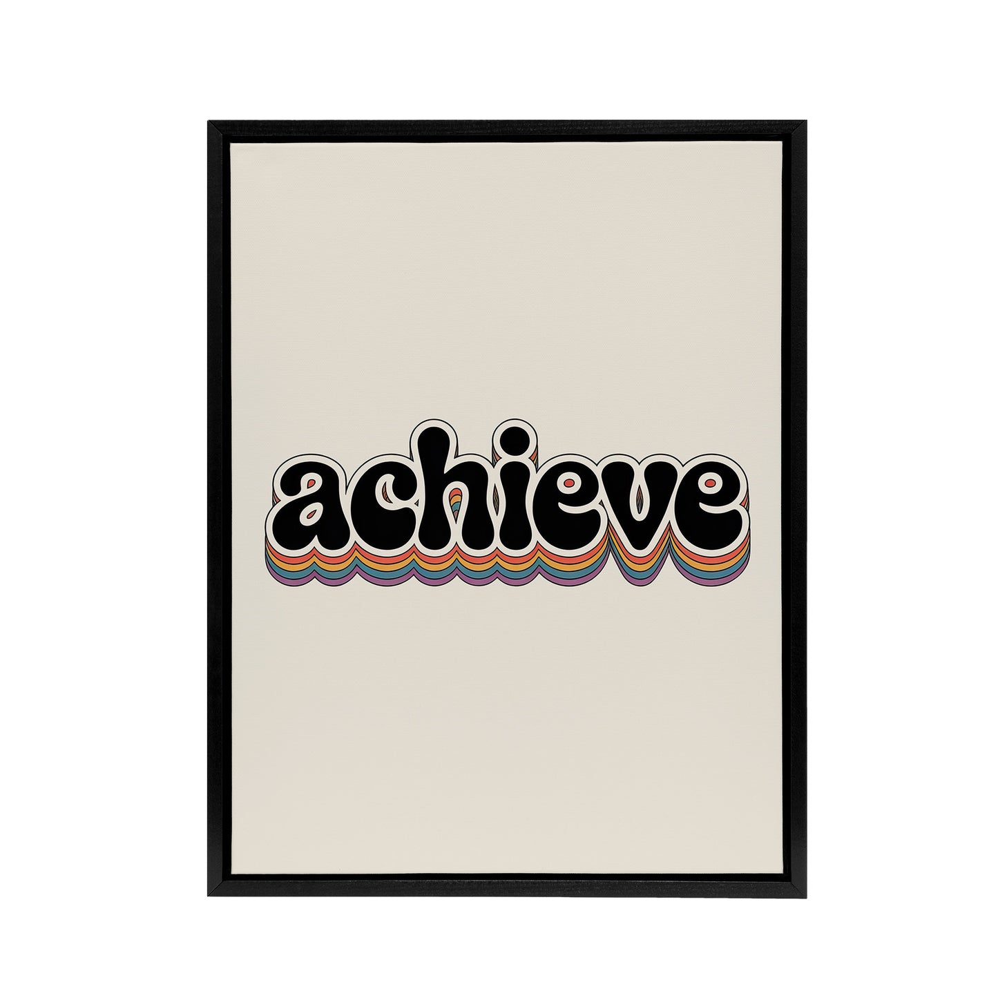 Achieve Colourful Retro Rainbow Font Typography Framed Canvas Art Print