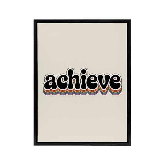 Achieve Colourful Retro Rainbow Font Typography Framed Canvas Art Print