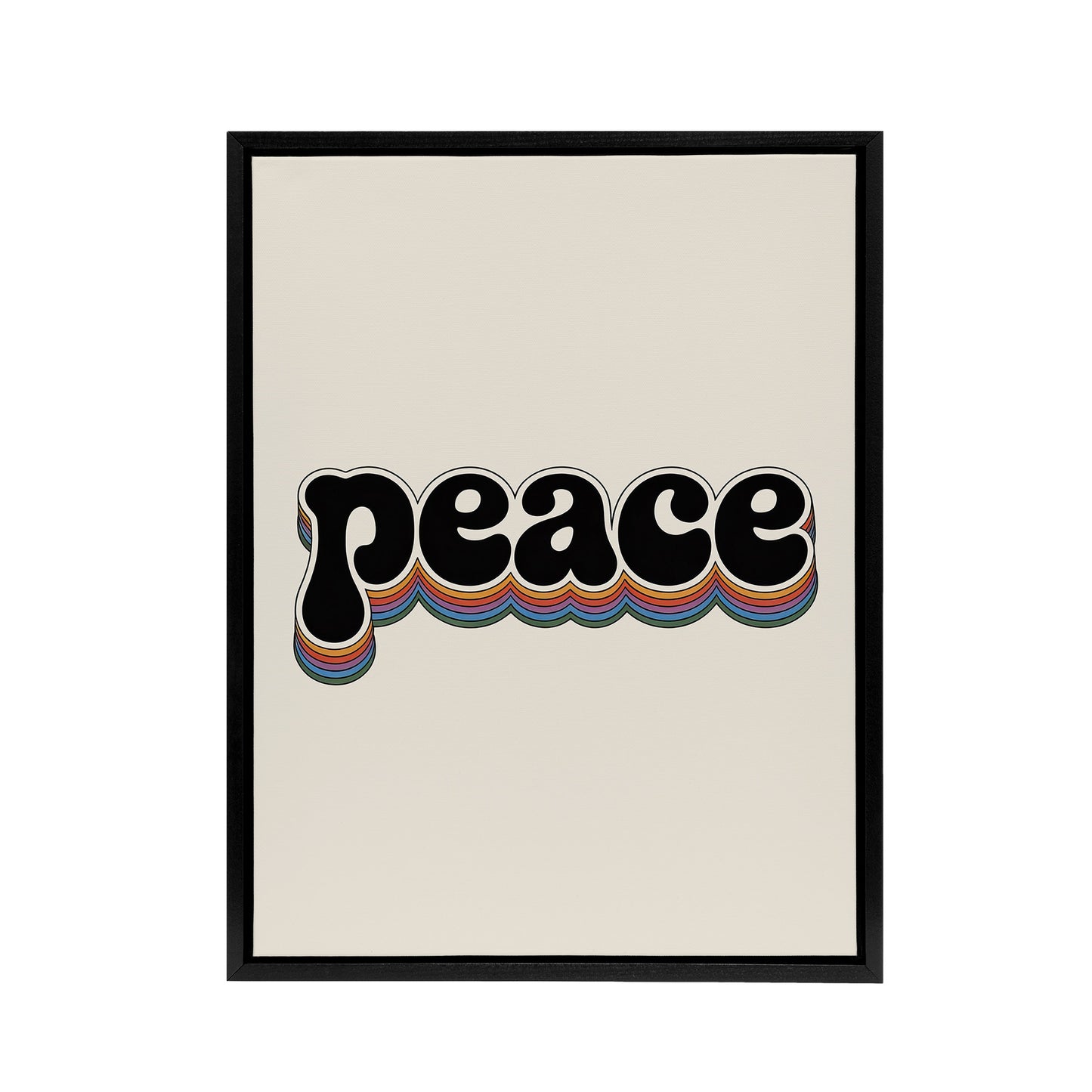 Peace Colourful Retro Rainbow Font Typography Framed Canvas Art Print