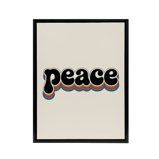 Peace Colourful Retro Rainbow Font Typography Framed Canvas Art Print