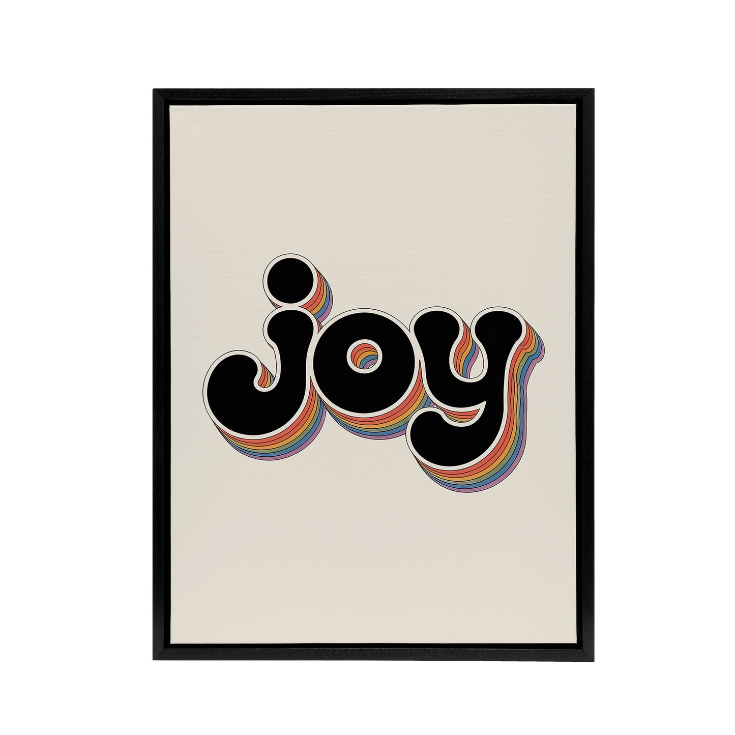 Joy Vibrant Retro Rainbow Font Typography Word Framed Canvas Art Print