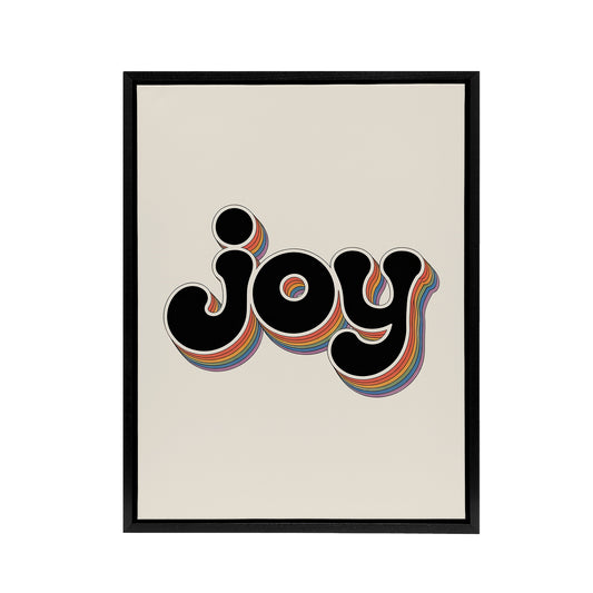Joy Vibrant Retro Rainbow Font Typography Word Framed Canvas Art Print