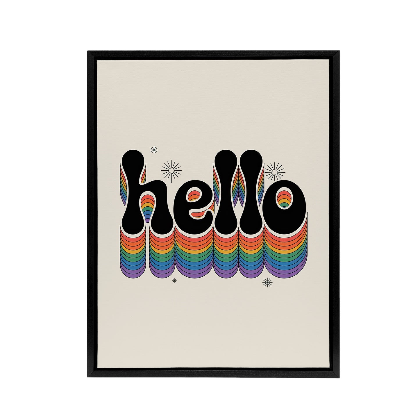 Hello Colourful Retro Rainbow Font Typography Framed Canvas Art Print