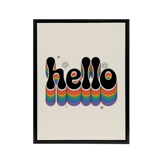 Hello Colourful Retro Rainbow Font Typography Framed Canvas Art Print
