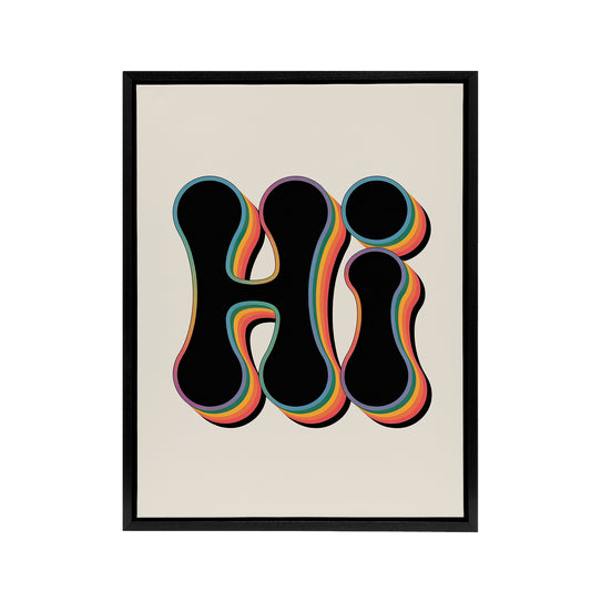 Hi Midcentury Modern Rainbow Font Typography Black Framed Canvas Wall Art
