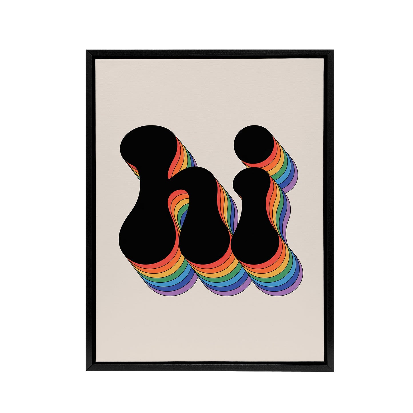 Hi Vibrant Retro Rainbow Font Typography Word Framed Canvas Art Print