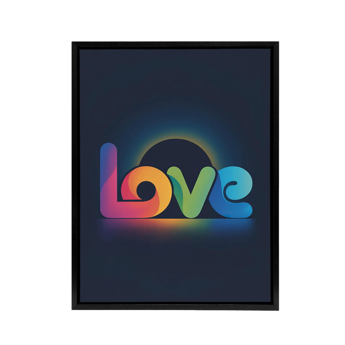Love Colourful Typography Retro Solar Eclipse Framed Canvas Art Print
