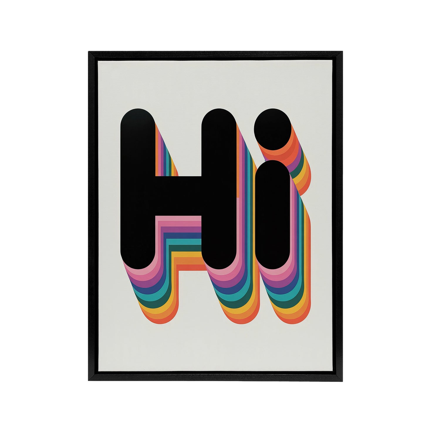 Hi Bold Retro Rainbow Font Colourful Typography Framed Canvas Art Print