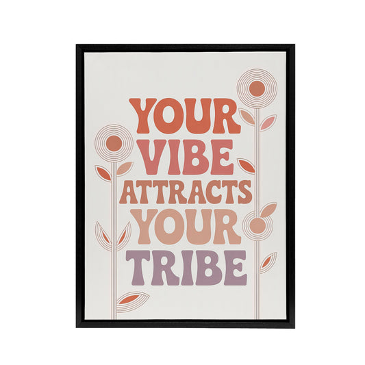 Vibe Attracts Your Tribe Retro Midcentury Floral Framed Canvas Art Print