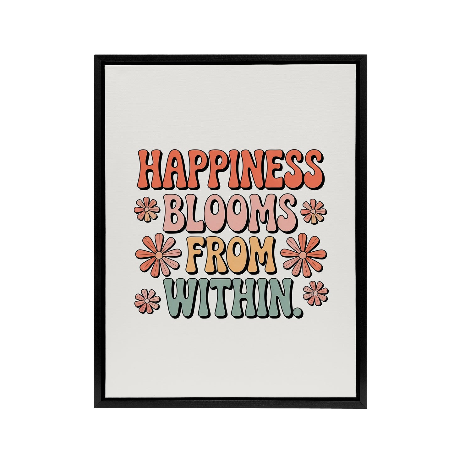 Happiness Blooms From Within Retro Floral Framed Canvas Art Print