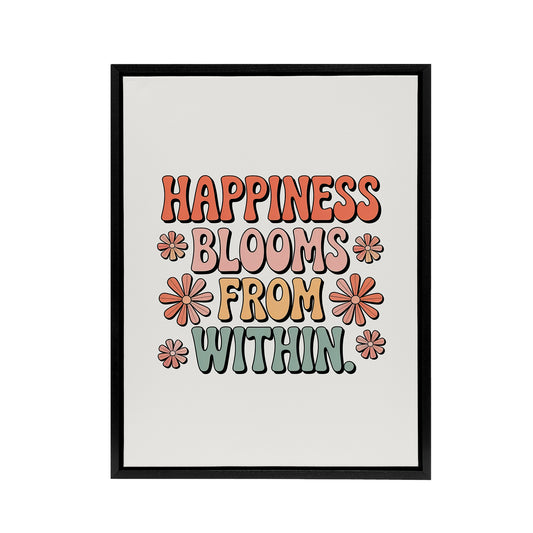 Happiness Blooms From Within Retro Floral Framed Canvas Art Print