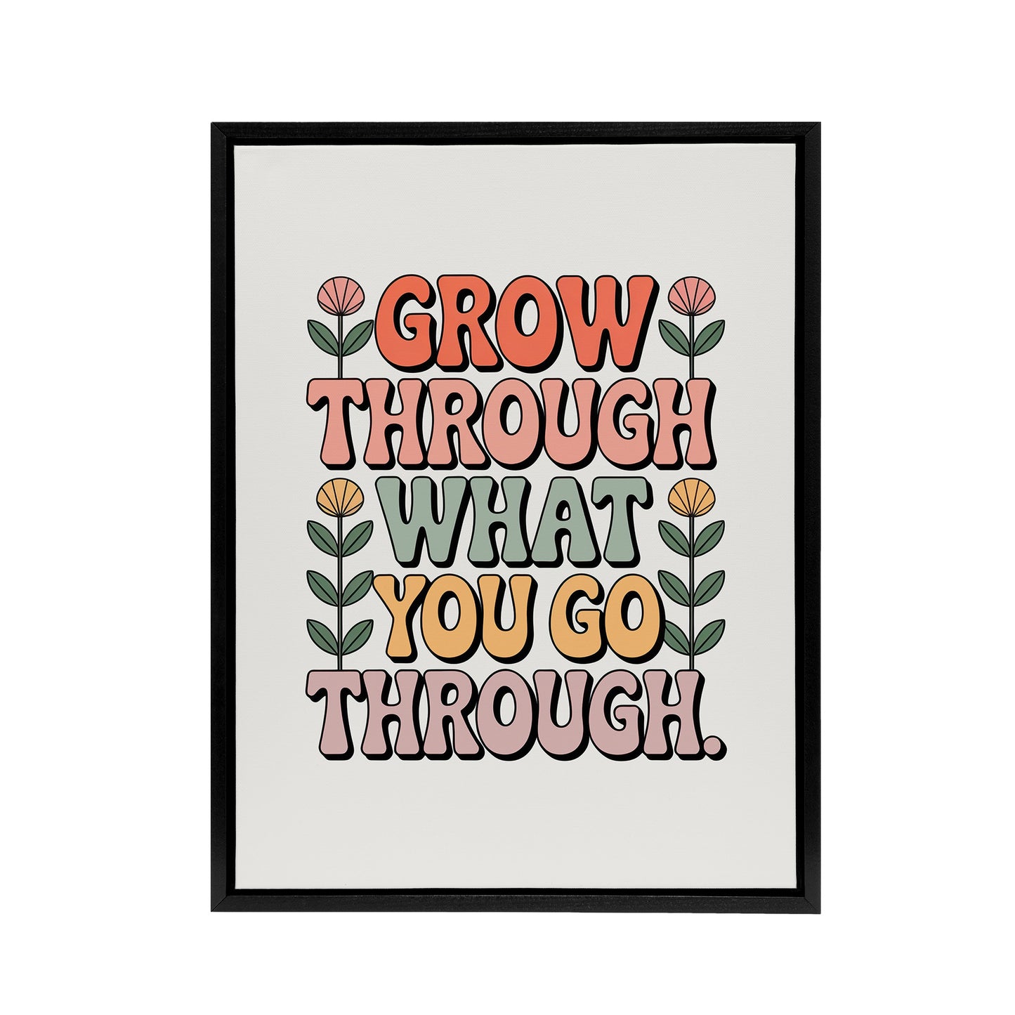 Grow Through What You Go Through Retro Floral Framed Canvas Art Print