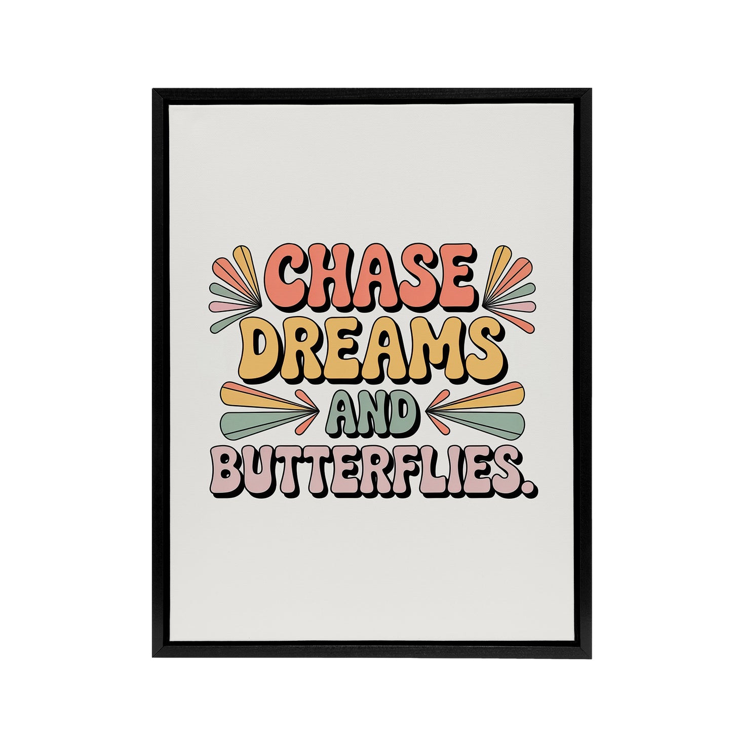 Chase Dreams And Butterflies Retro Typography Framed Canvas Art Print