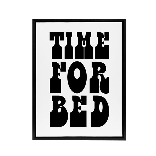 Time For Bed Black And White Bold Modern Black Framed Canvas Art Print